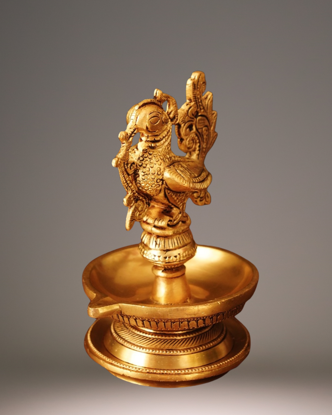 Antique Peacock Brass Deepak | Handcarved Oil Lamp