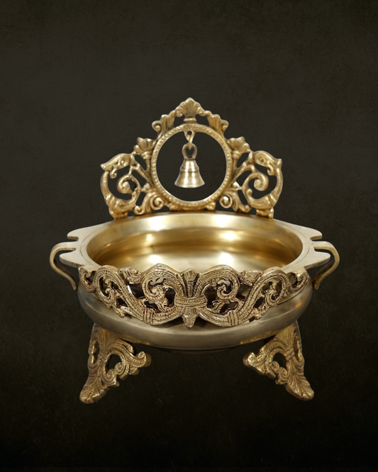 Brass Bell Ornate Urli for Pooja & Festive Decor | Traditional Handcrafted Brass Urli Bowl