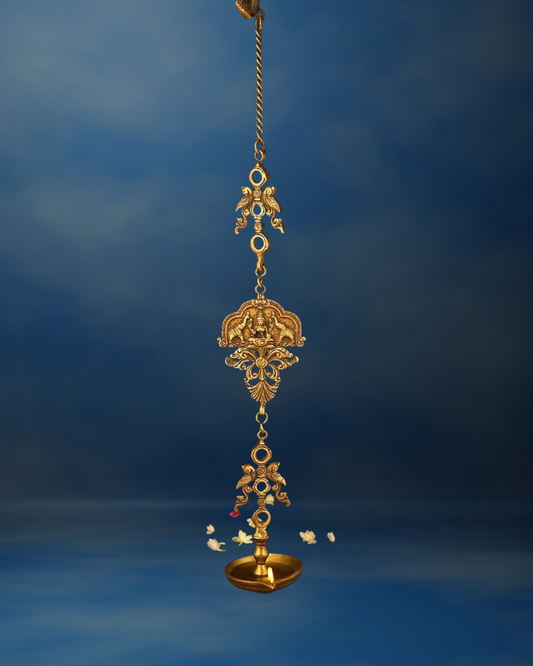 Antique Brass hanging diya  | Handcarved hanging Diya