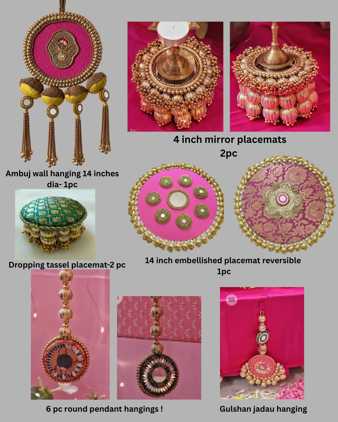 Mandala Katha Pink Pooja Table Decor Set – Handmade Festive Jadau & Mirror Work Decor (16 Pieces)