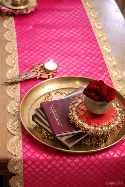 Banarasi Table  runner - various sizes - Rani pink color