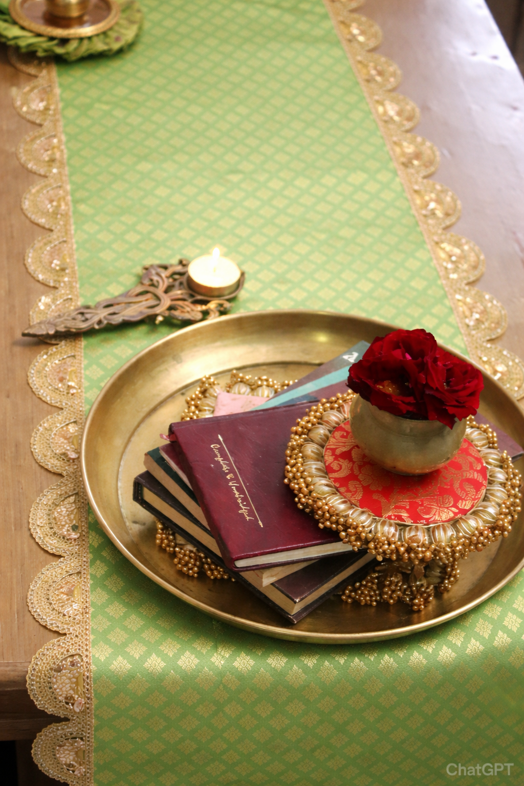 Banarasi Table  runner - various sizes - Pistachio color