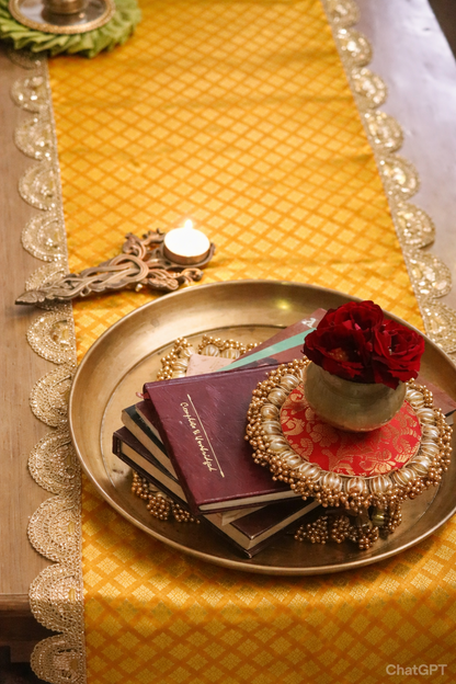 Banarasi Table  runner - various sizes - yellow color