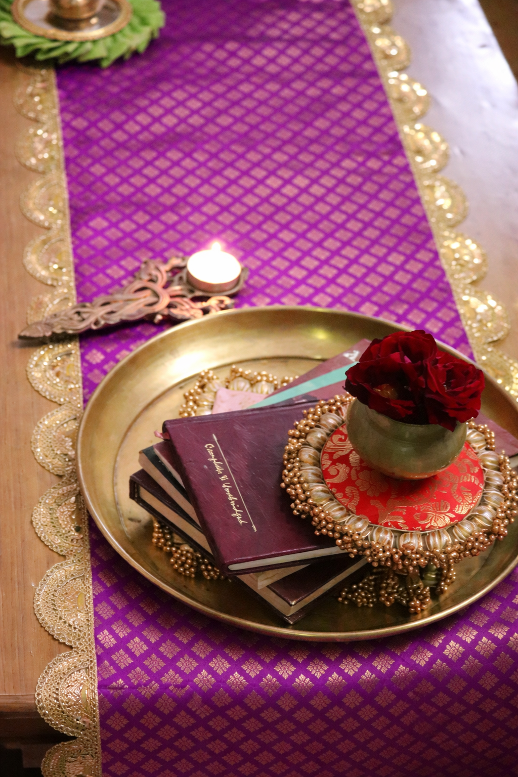 Banarasi Table  runner - various sizes - violet color