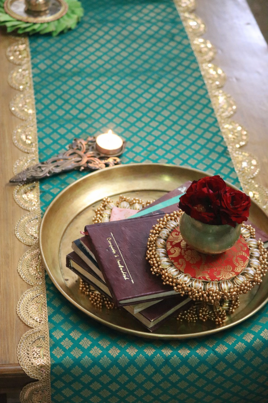 Banarasi Table  runner - various sizes - teal color