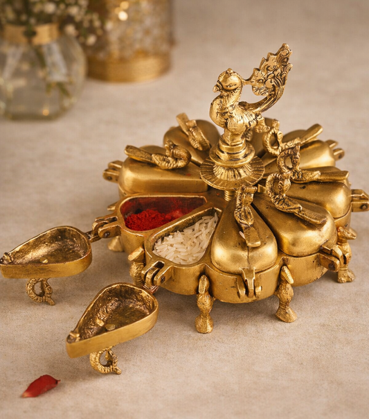 Antique hand carved peacock sindoor holder