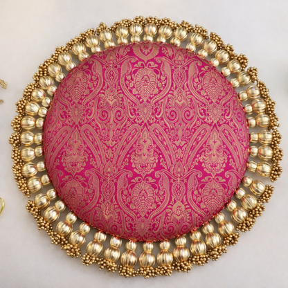 Pink jamdani color - classic placemat - golden beads