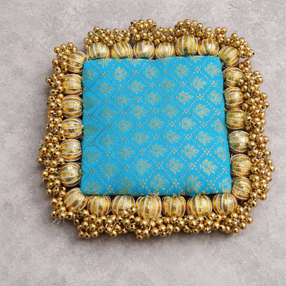 Reversible multi color buti - classic square  placemat - golden beads single layer - SET