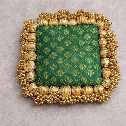 Reversible multi color buti - classic square  placemat - golden beads single layer - SET