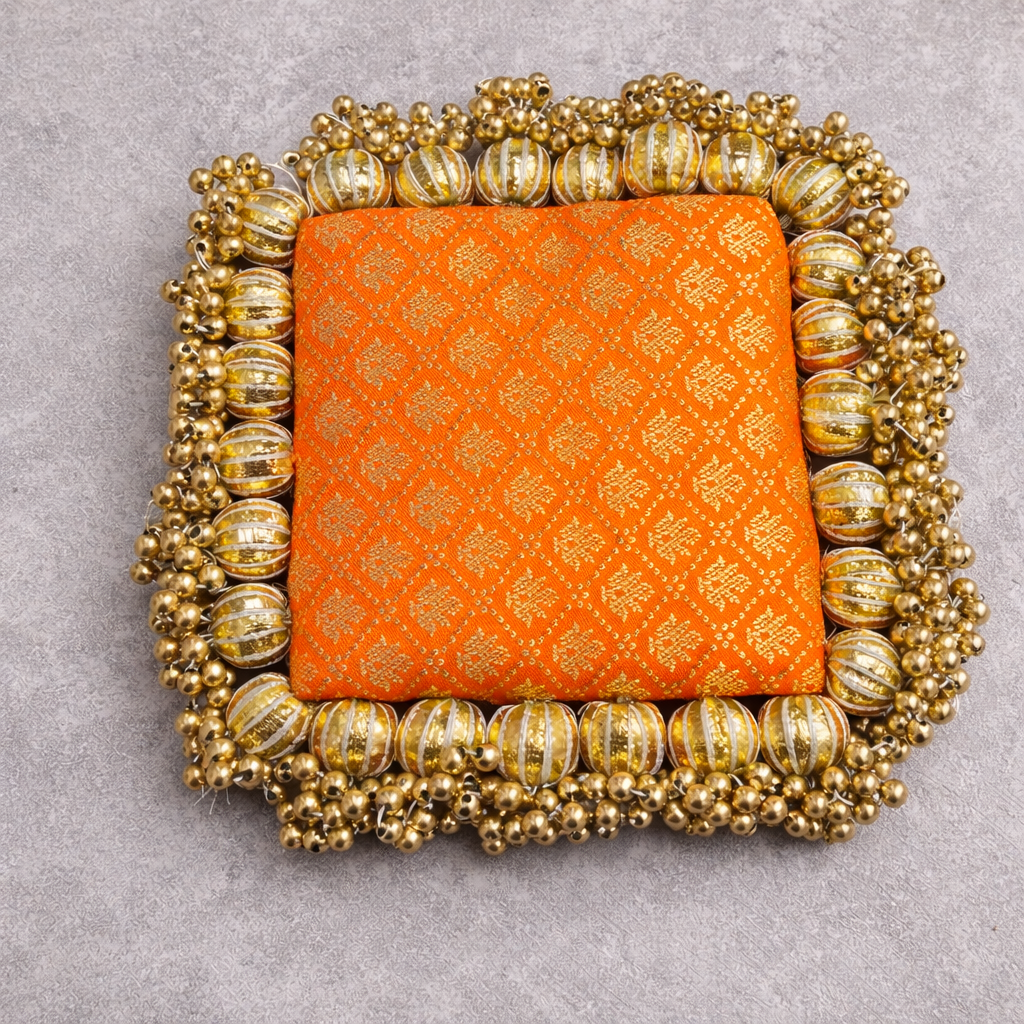 Reversible multi color buti - classic square  placemat - golden beads single layer - SET