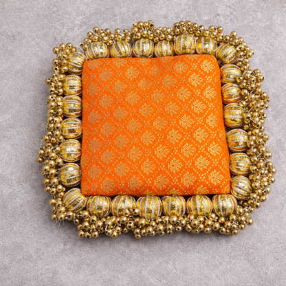 Reversible multi color buti - classic square  placemat - golden beads single layer - SET
