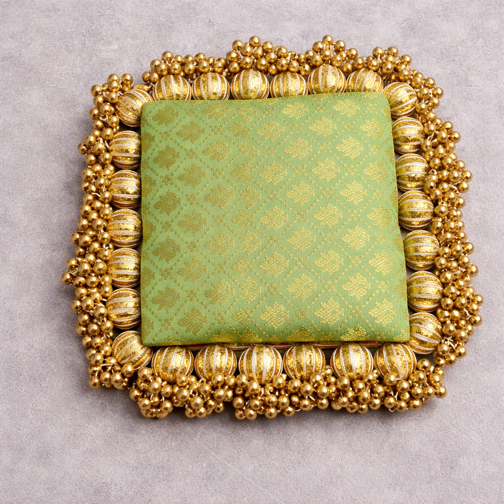 Reversible multi color buti - classic square  placemat - golden beads single layer - SET