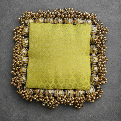 Reversible multi color buti - classic square  placemat - golden beads single layer - SET
