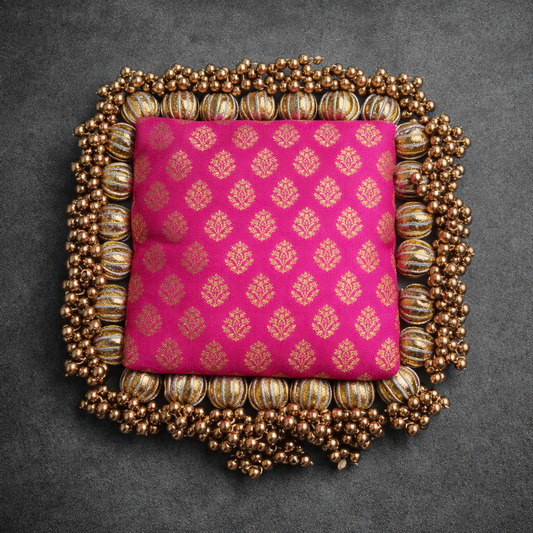 Reversible multi color buti - classic square  placemat - golden beads single layer - SET