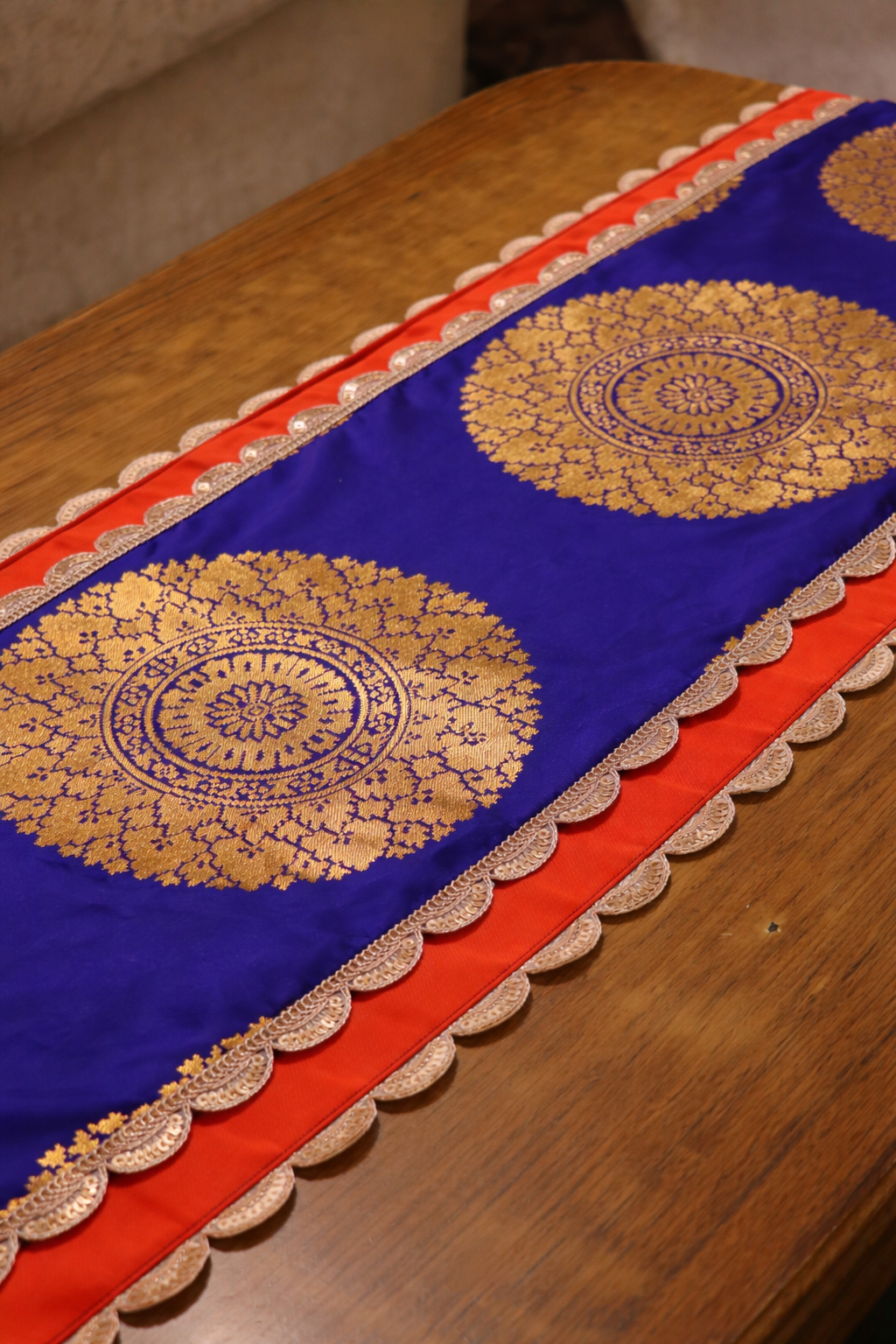 Mandala - Banarasi Table  runner - various sizes - blue color- limited edition