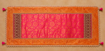 Embroided Banarasi Table  runner - Pink  and yellow