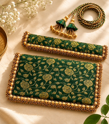 Handcrafted Banarasi Silk Pearl Beaded Border asana  – Festive Table Decor