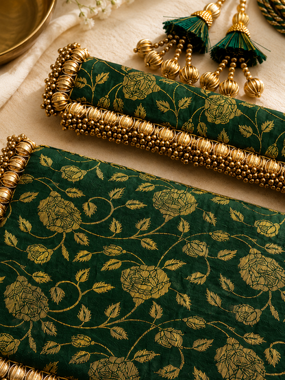 Handcrafted Banarasi Silk Pearl Beaded Border asana  – Festive Table Decor