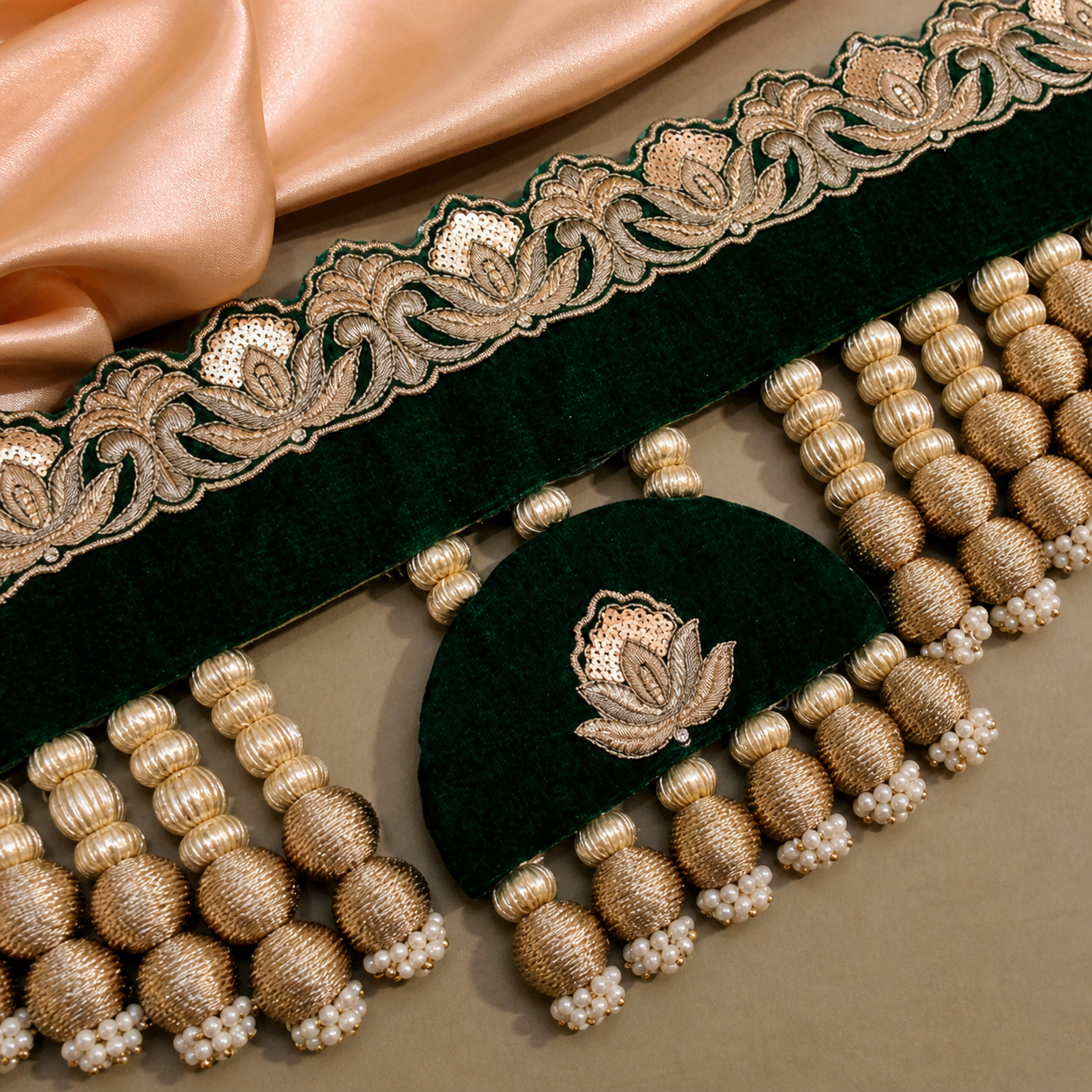 Exclusive- Nathdwara velvet Toran  -Green- small motifs brocade toran