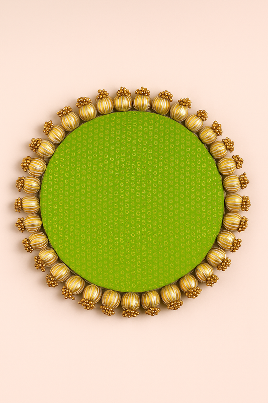 Parrot Green Single Bead Tassel Placemat – Surkh Rang Ektara Brocade Table Mat