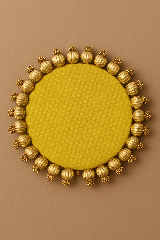 Yellow Single Bead Tassel Placemat – Peela Rang Ektara Brocade Table Mat