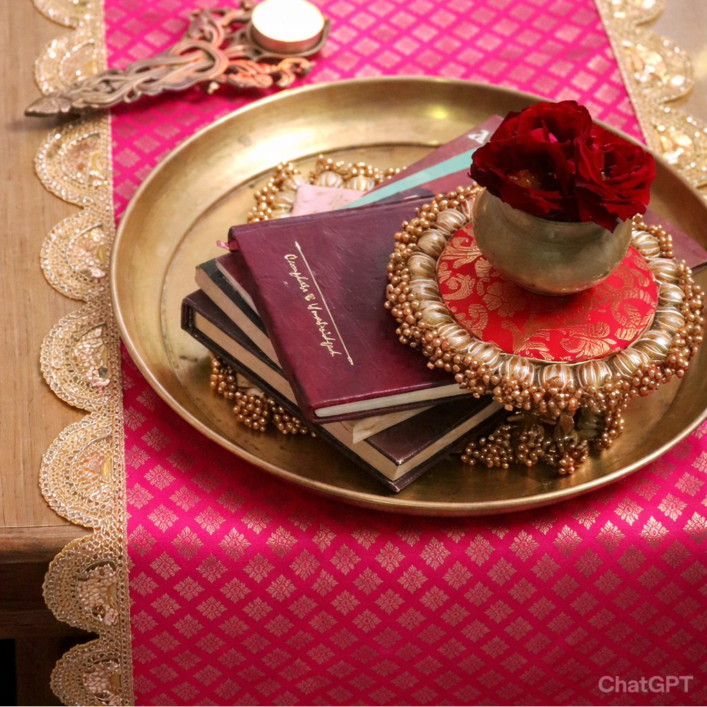 Banarasi Table  runner - various sizes - Rani pink color