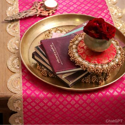 Banarasi Table  runner - various sizes - Rani pink color