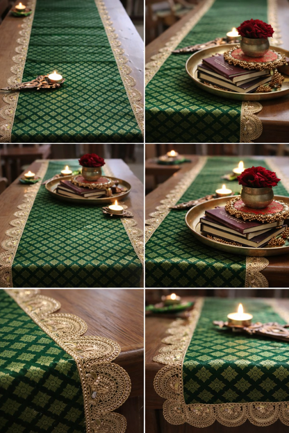 Banarasi Table  runner - various sizes - green color