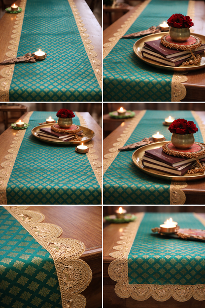 Banarasi Table  runner - various sizes - teal color