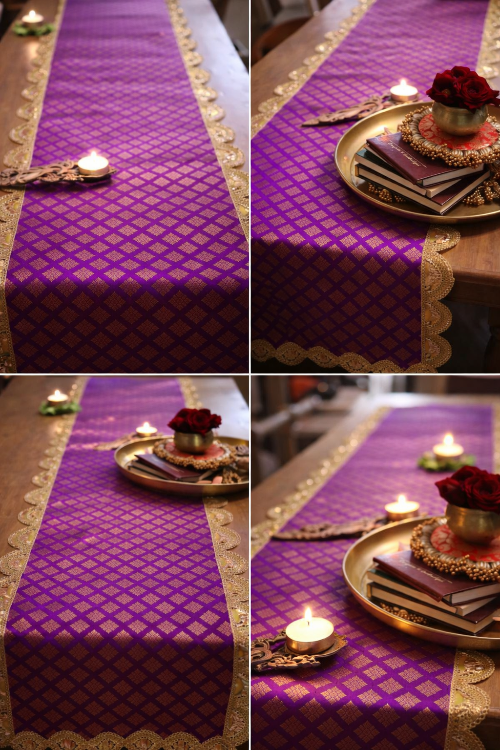 Banarasi Table  runner - various sizes - violet color