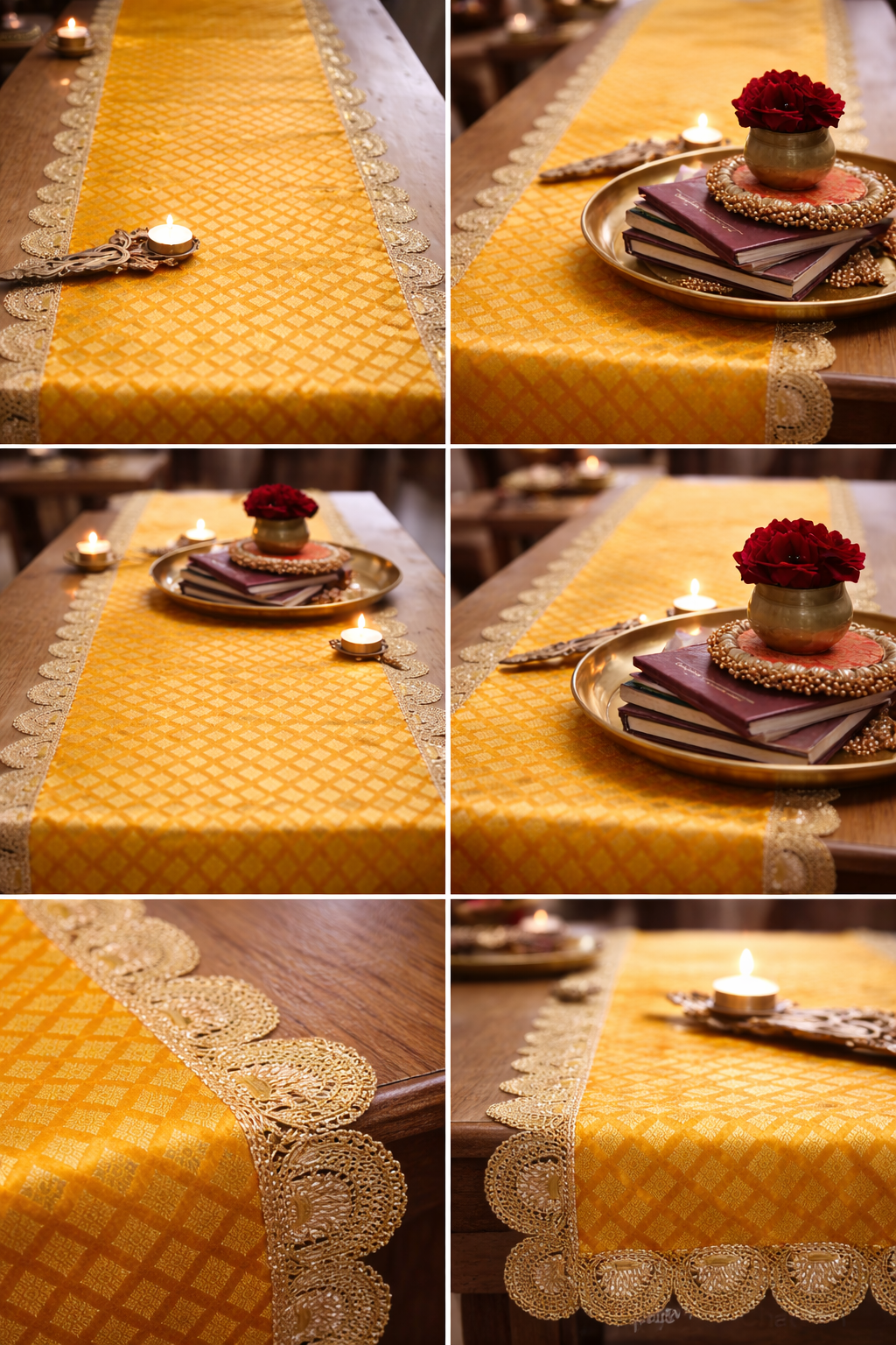 Banarasi Table  runner - various sizes - yellow color