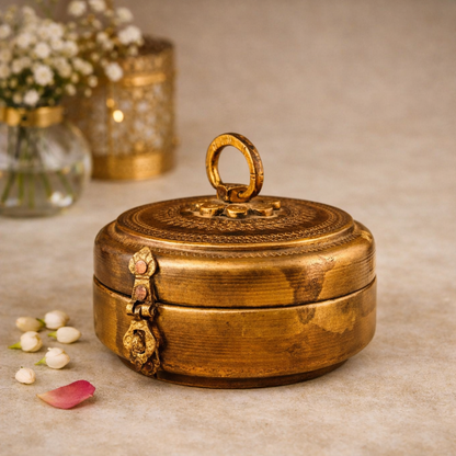 Antique hand carved Roti box in brass