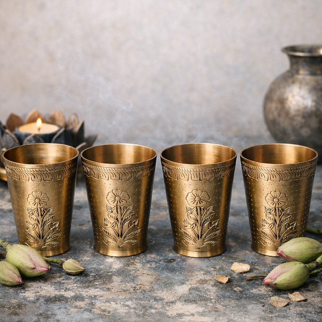 Antique hand carved brass glass