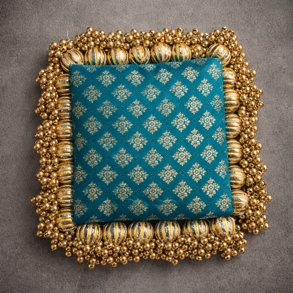 Reversible multi color buti - classic square  placemat - golden beads single layer - SET