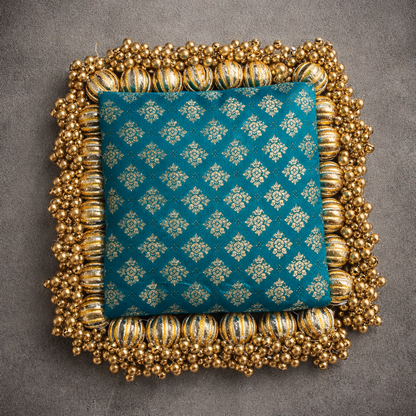 Reversible multi color buti - classic square  placemat - golden beads single layer - SET