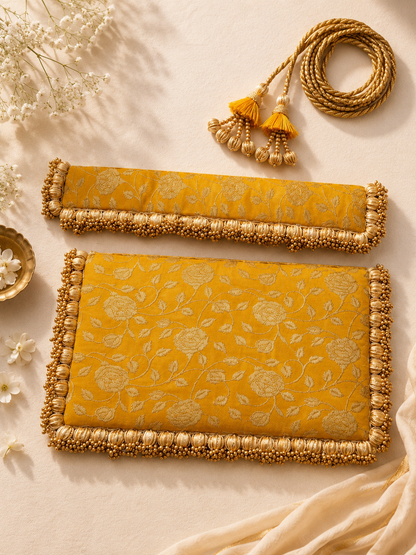 Handcrafted Banarasi Silk Pearl Beaded Border asana  – Festive Table Decor