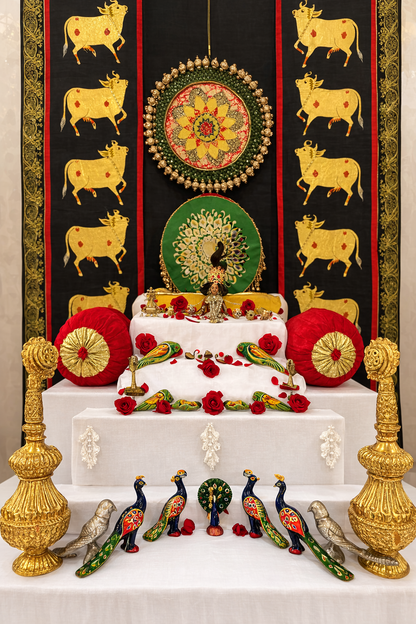 Gau-Mayur Vrindavan Mandap Set – cow Theme Temple Decor Set