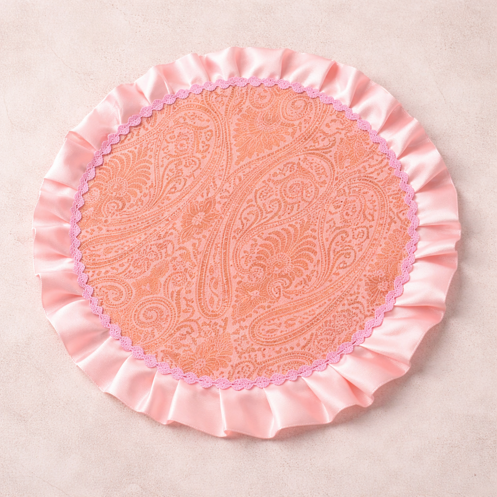 Blush Brocade Ruffled Table Set – Placemats & Runner