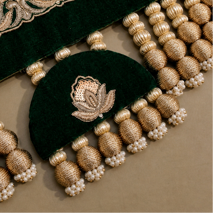 Exclusive- Nathdwara velvet Toran  -Green- small motifs brocade toran