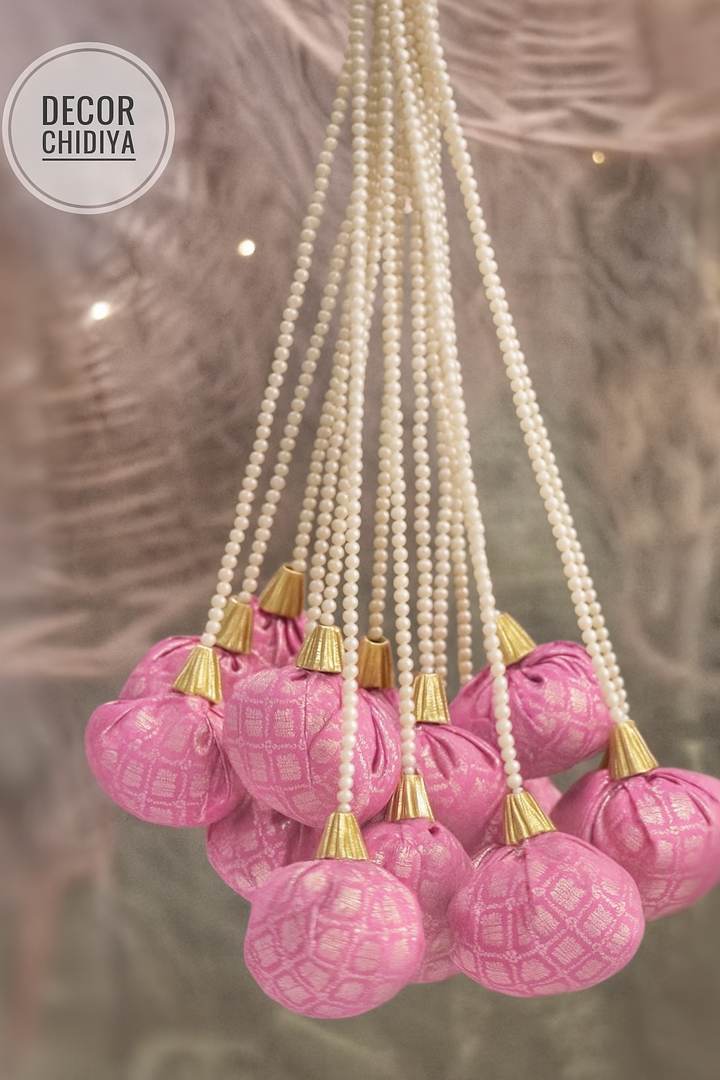 Nimbooda - Banarasi Fabric Latkan with Pearl Strings | Decorative Tassels for Wedding & Festive Decor