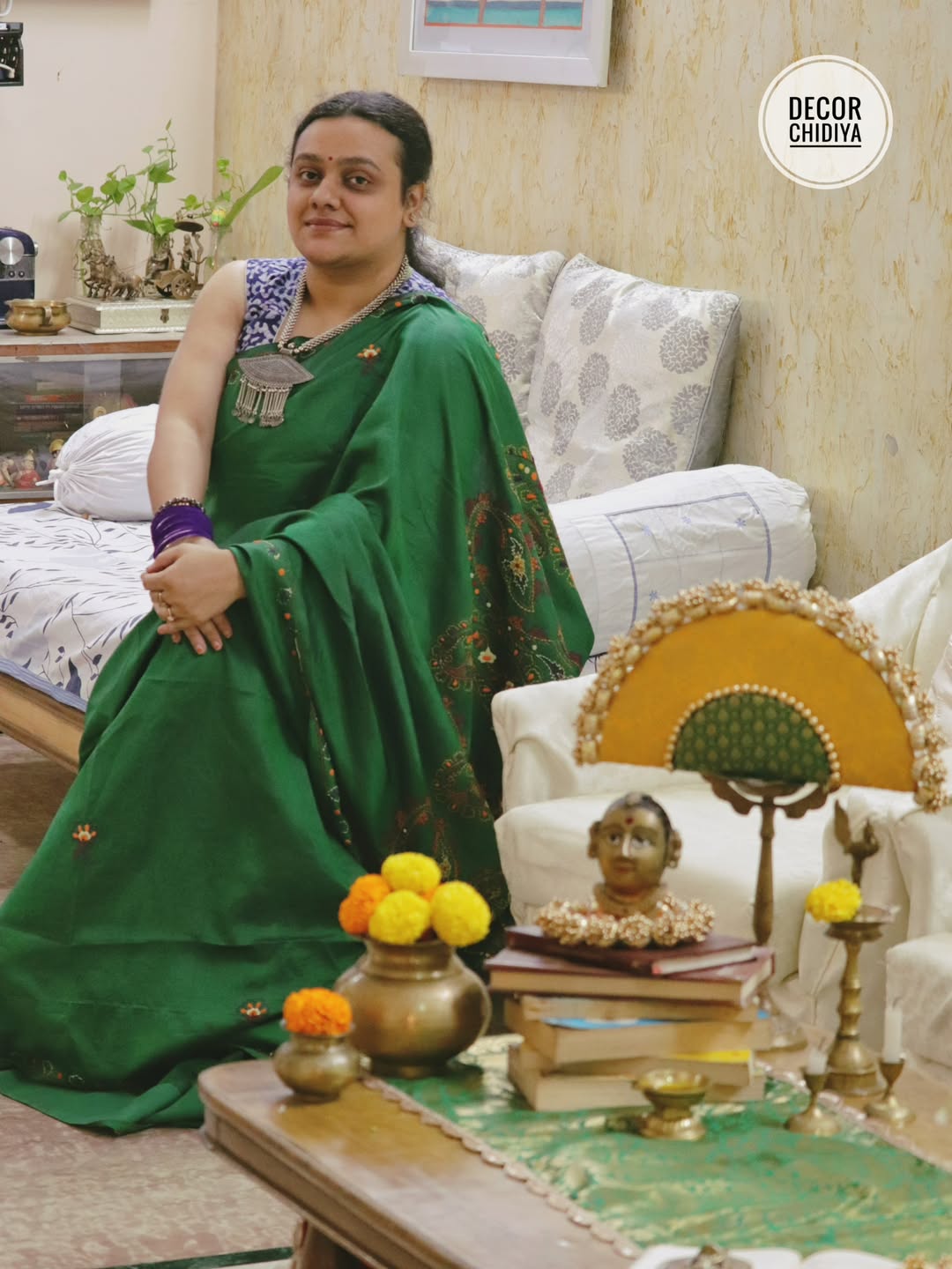 Green Gauri Mukh Coffee Table decor  – Handcrafted Indian Decor