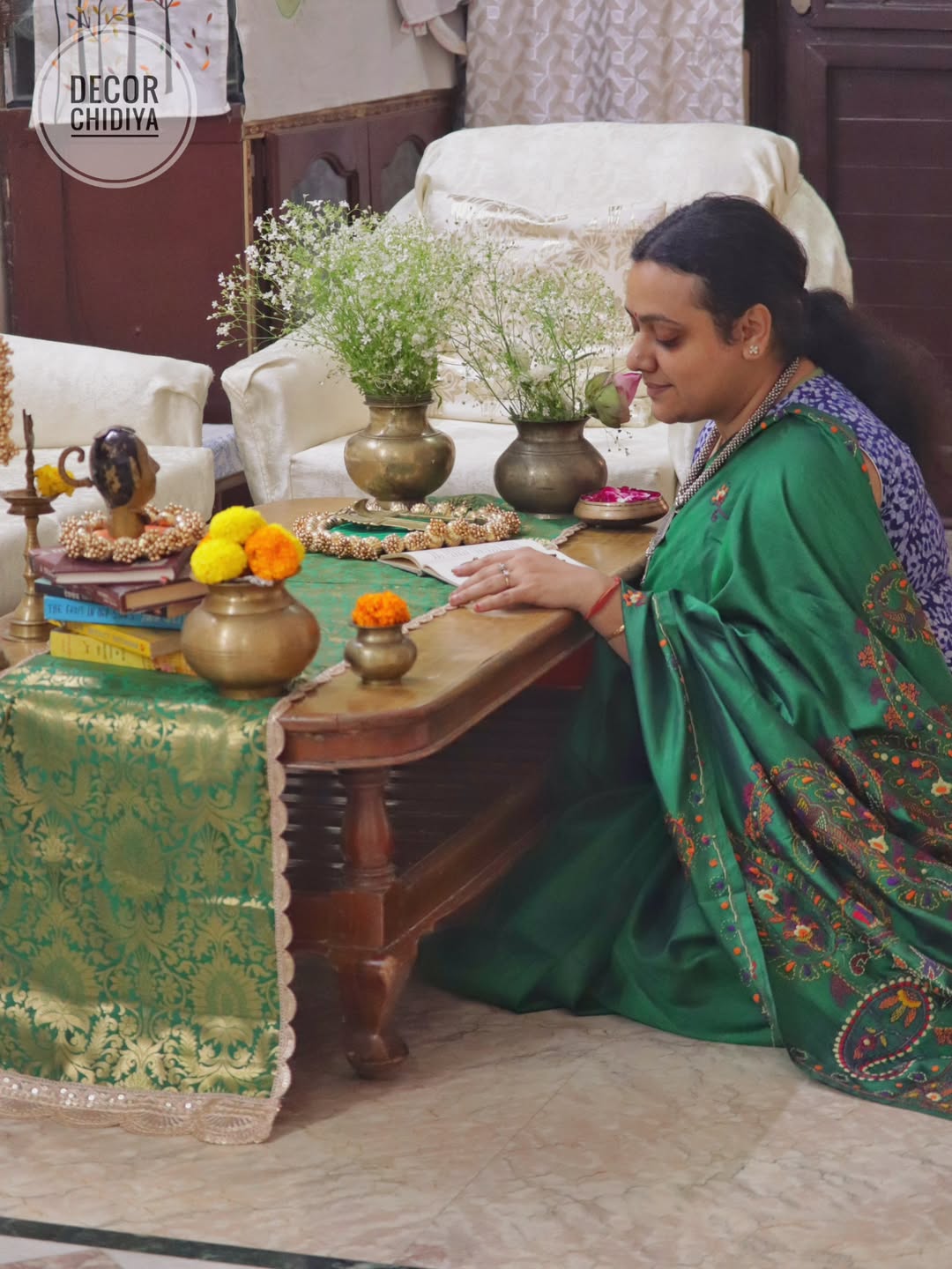 Green Gauri Mukh Coffee Table decor  – Handcrafted Indian Decor