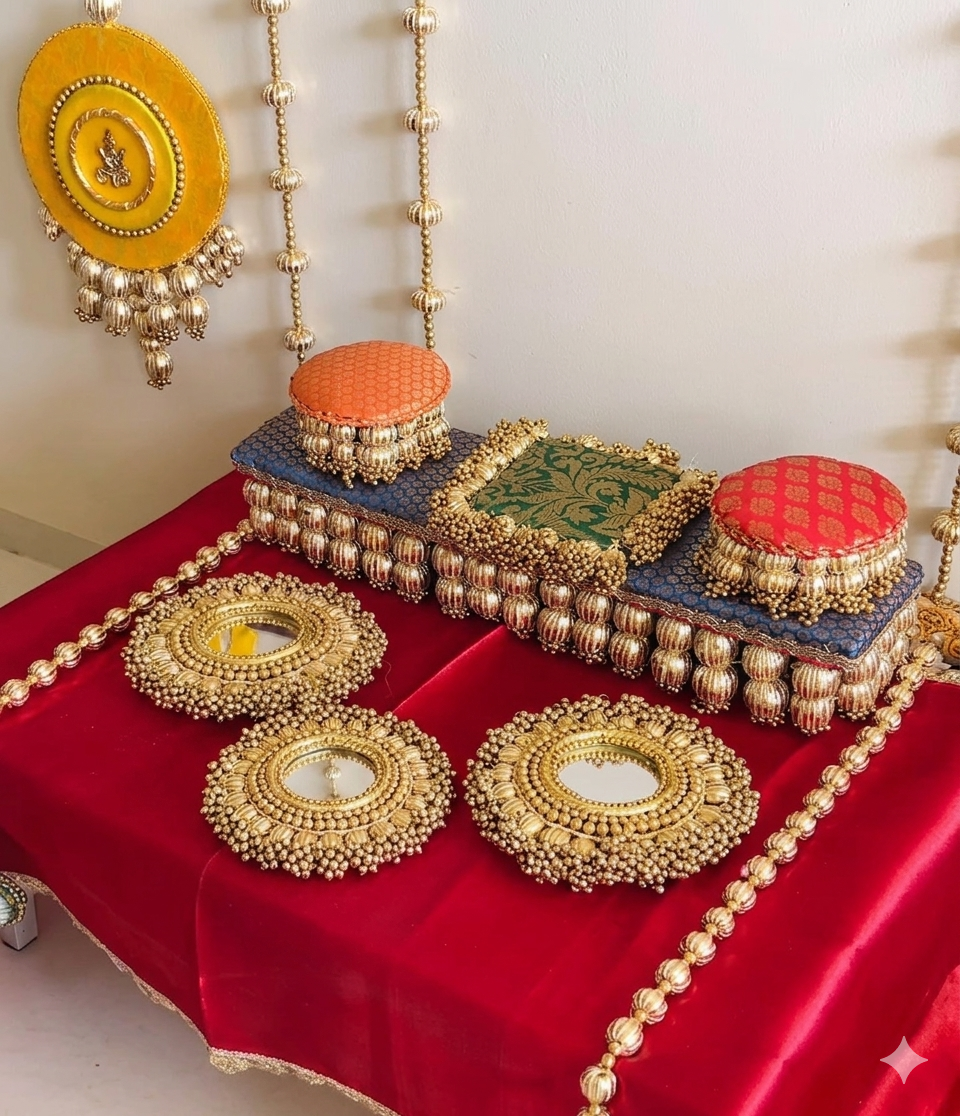 poojas_decor_edits x Decorchidiya – Royal Crimson Ardhchandrama Festive Decor Set – 15 Pieces