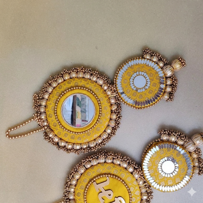 Mirrorwork long Shubh labh hanging Pair - yellow / Pair /Reversible / one side mirror