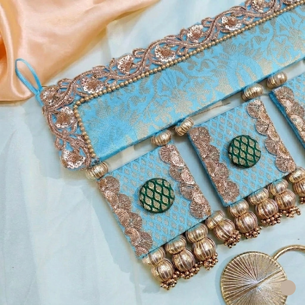 Exclusive - Chakor Toran - Sky blue - small motifs brocade toran