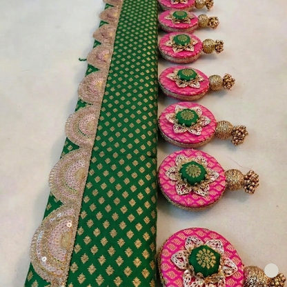Classic Circular pendant Toran  -  green Gulabi - small motifs brocade toran