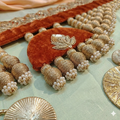 Exclusive- Nathdwara velvet Toran  -Rust  - small motifs brocade toran