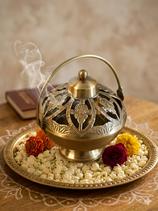 Vintage Brass Loban Lamp (Gold) | Stylish Holder for Incense & Candle Light | Dhoop Burner | Dhoop Dani