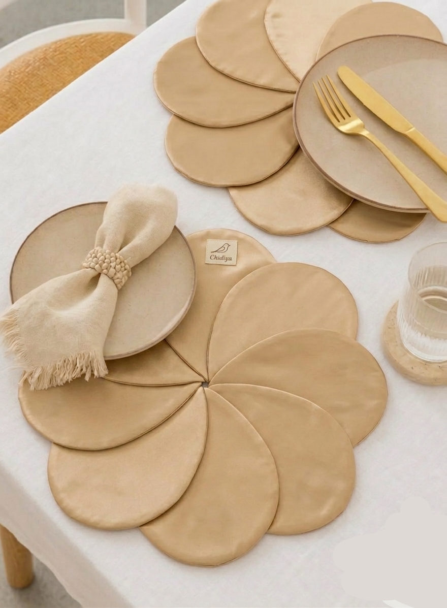 Blush pink Flower Shape Layered Placemat – Textured Brocade Table Mat