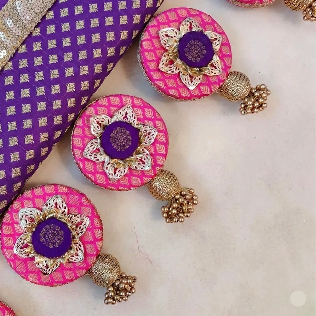 Classic Circular pendant Toran  -  violet Gulabi - small motifs brocade toran